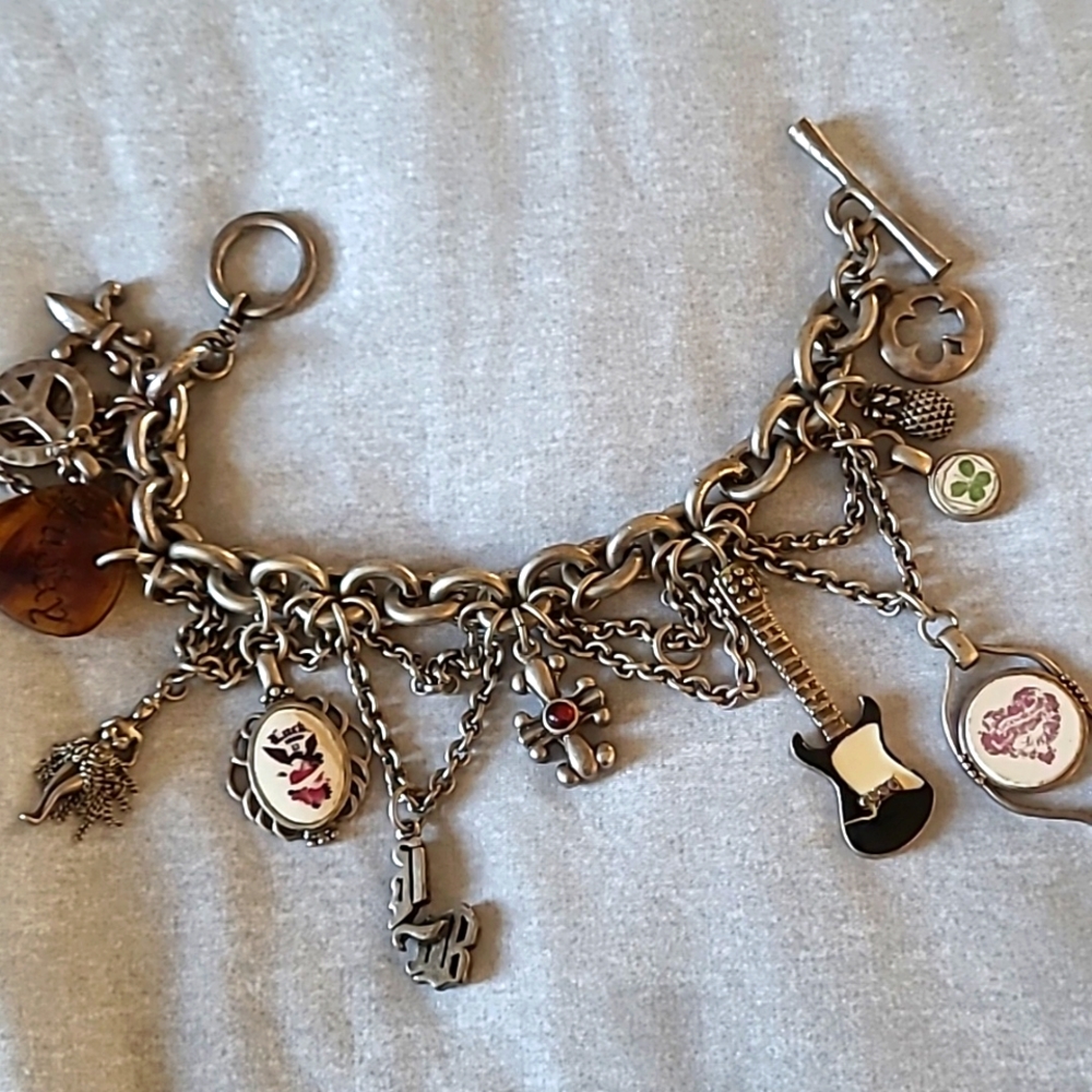 Lucky Brand Vintage Hawaiian Island Clover Guitar Peace Plane Charm Bracele